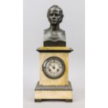 Pendulum, beige marble, marked '' Gilion a`Paris'', with unidentified bronze bust, marble with