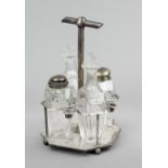 Cruet, German, 20th century, silver 800/000, 8-sided stand on 4 ball feet, central handle,