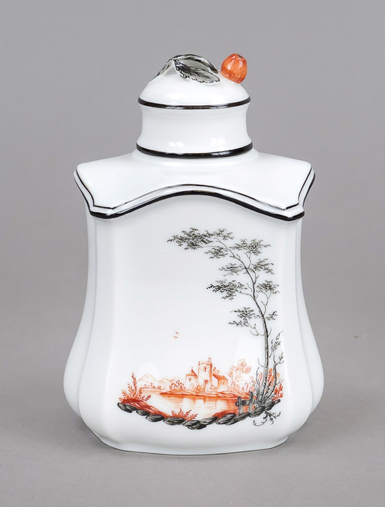 Tea caddy, Nymphenburg, manufactory mark with letter A for Duke Albrecht of Bavaria 1976-1997,