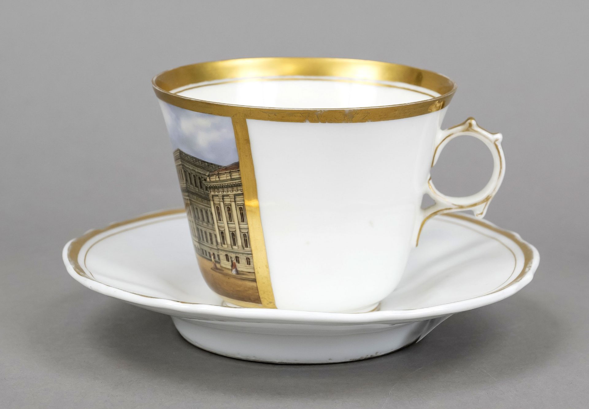 View cup with saucer, late 19th century, large cup with polychrome painting, view of - Image 2 of 2