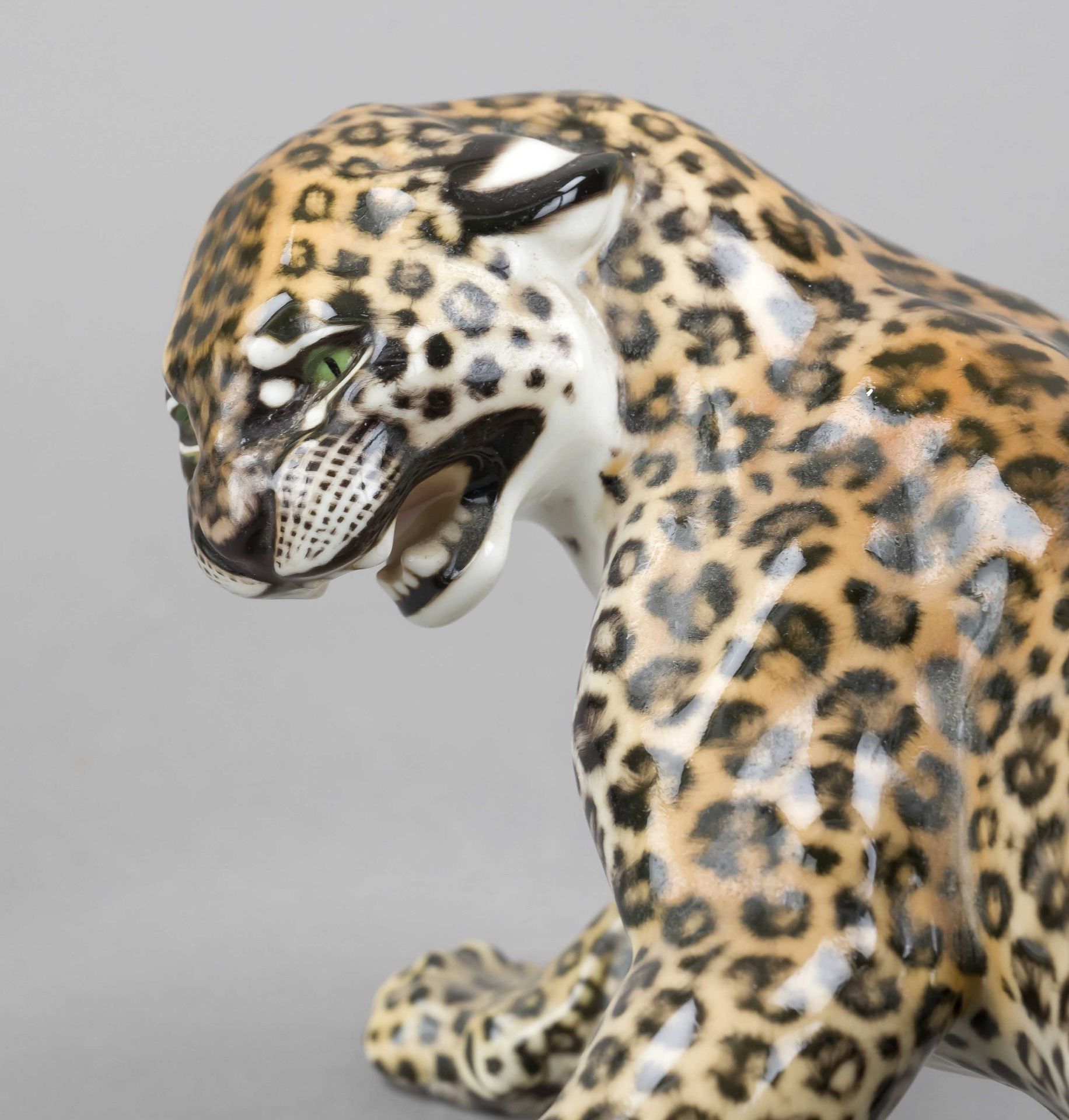 Two Playing Leopards, Nymphenburg, early 20th century, designed by Hans Behrens, 1904, model nos. - Image 3 of 7