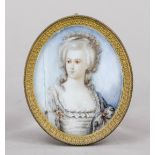 Miniature, 19th/20th century, polychrome tempera painting on bone plate, unopened, oval bust