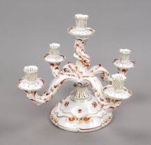 Candlestick, 5-burner, Herend, 20th century, model no. 7954, relief surface, painted in iron red,