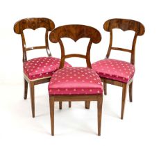 Set of three Biedermeier chairs, circa 1820, walnut, restored, polished, 89 x 43 x 44 cm - The