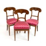 Set of three Biedermeier chairs, circa 1820, walnut, restored, polished, 89 x 43 x 44 cm - The
