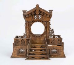 Clock case? Exact age and origin uncertain, wood with filigree fretwork. Consisting of 2 parts (base