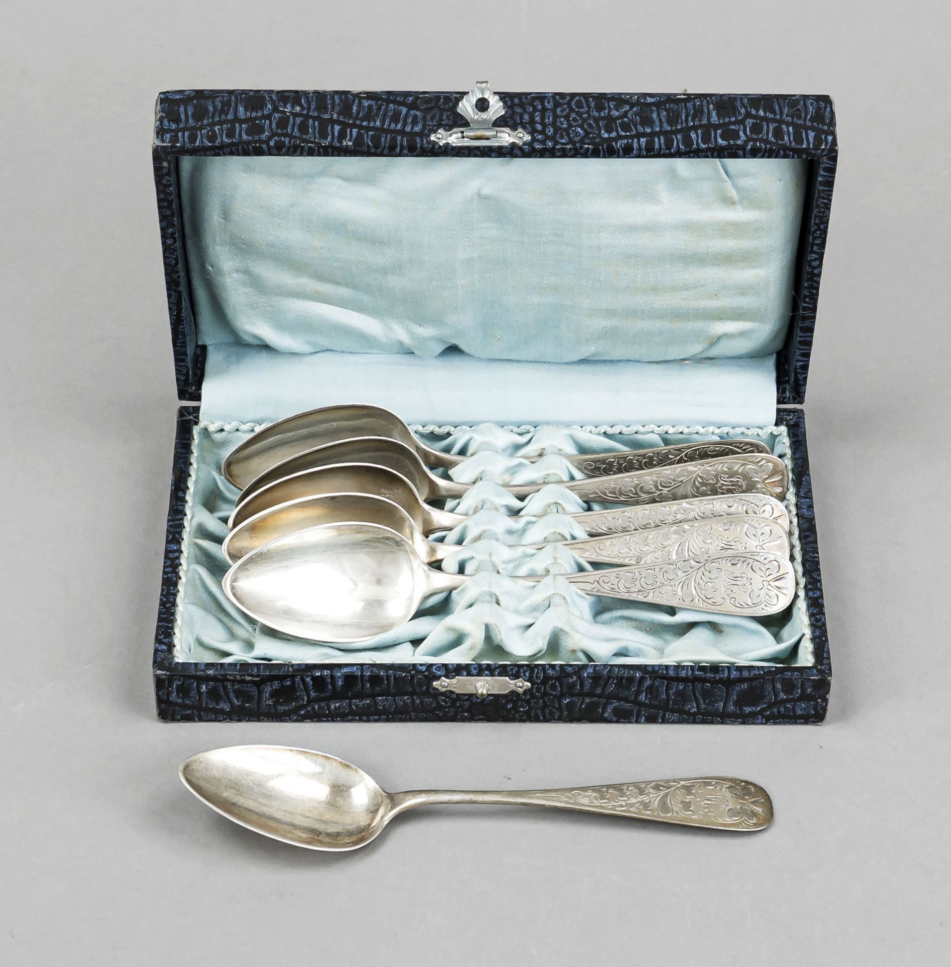 Six teaspoons, German, late 19th century, marked Karl Lucke, silver 800/000, rounded handle