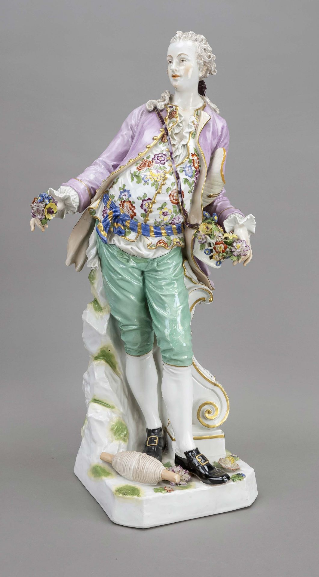 Large figure of a gardener, w. Meissen, crossed swords mark, 20th century, designed by Johann Carl