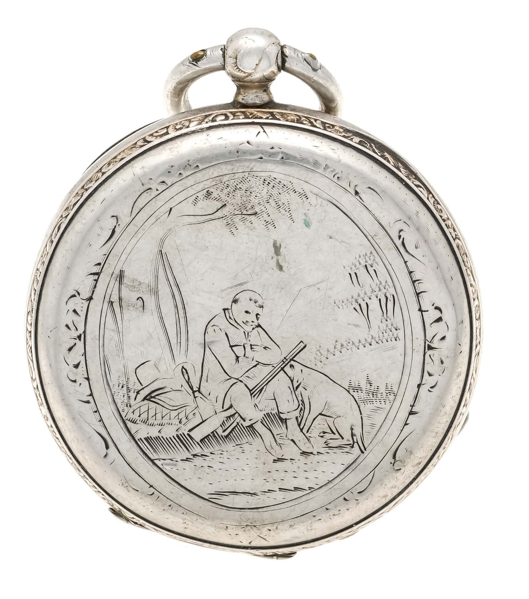 open face pocket watch silver partly gilt, one cover silver, with key winding, circa 1870, white - Image 2 of 2