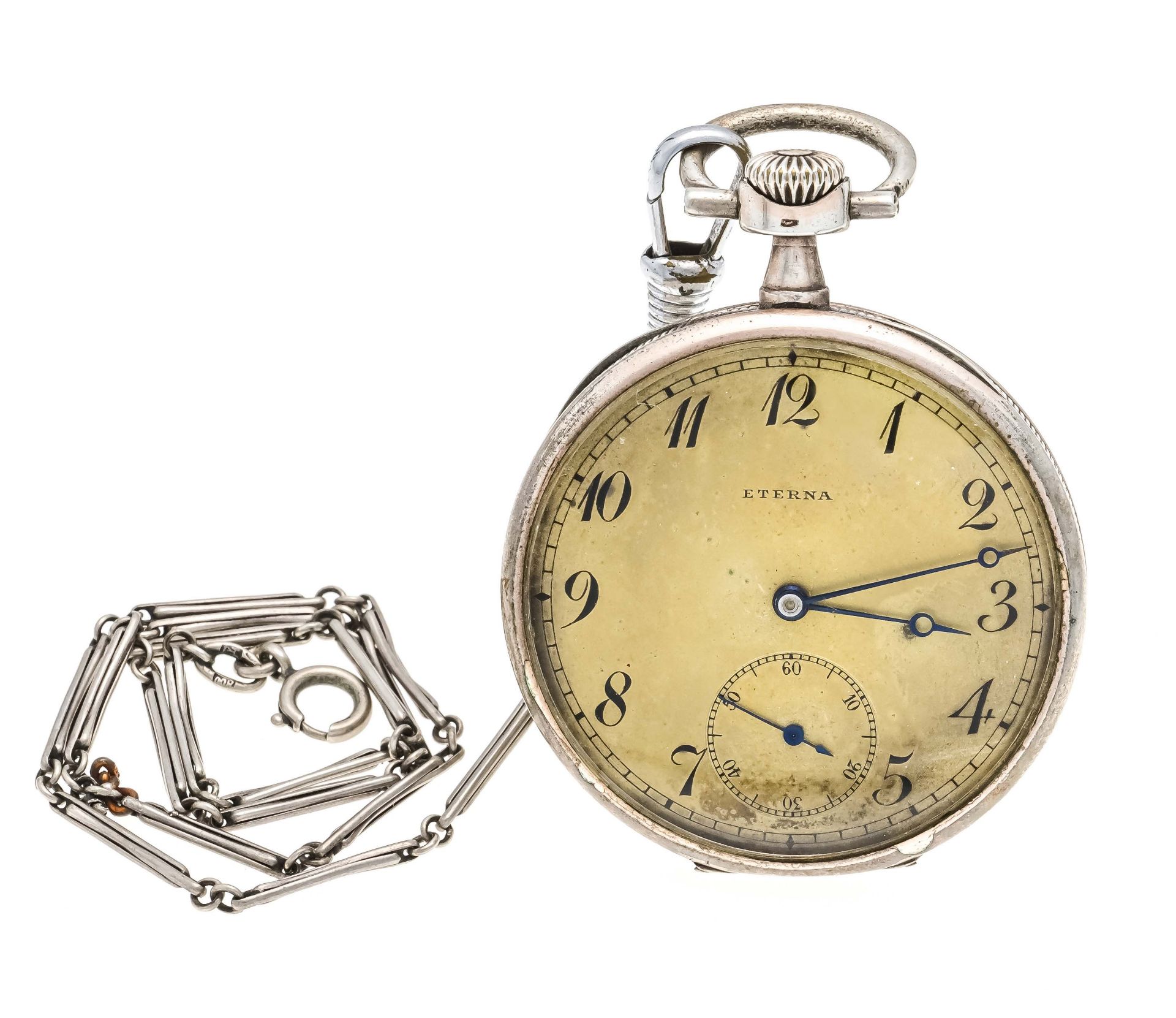 Eterna open men's pocket watch partly gilt, 800/000 silver 2 covers silver, around 1900, gilt dial