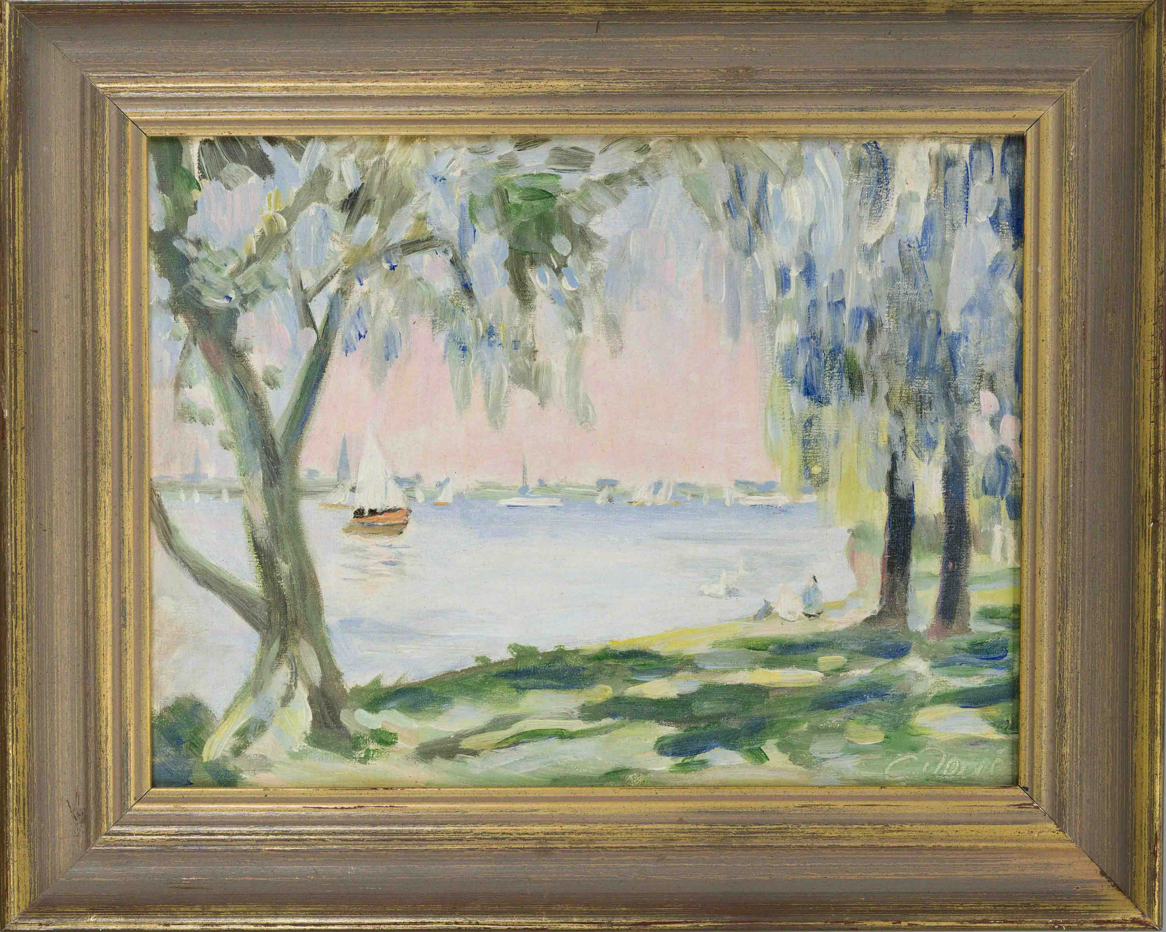 Carl Jörres (1872-1947), Summery scene on the Outer Alster in Impressionist style, oil on canvas,