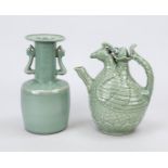 Teapot and mallet vase, Korea, 19th/20th century Both with a monochrome, celadon-colored glaze