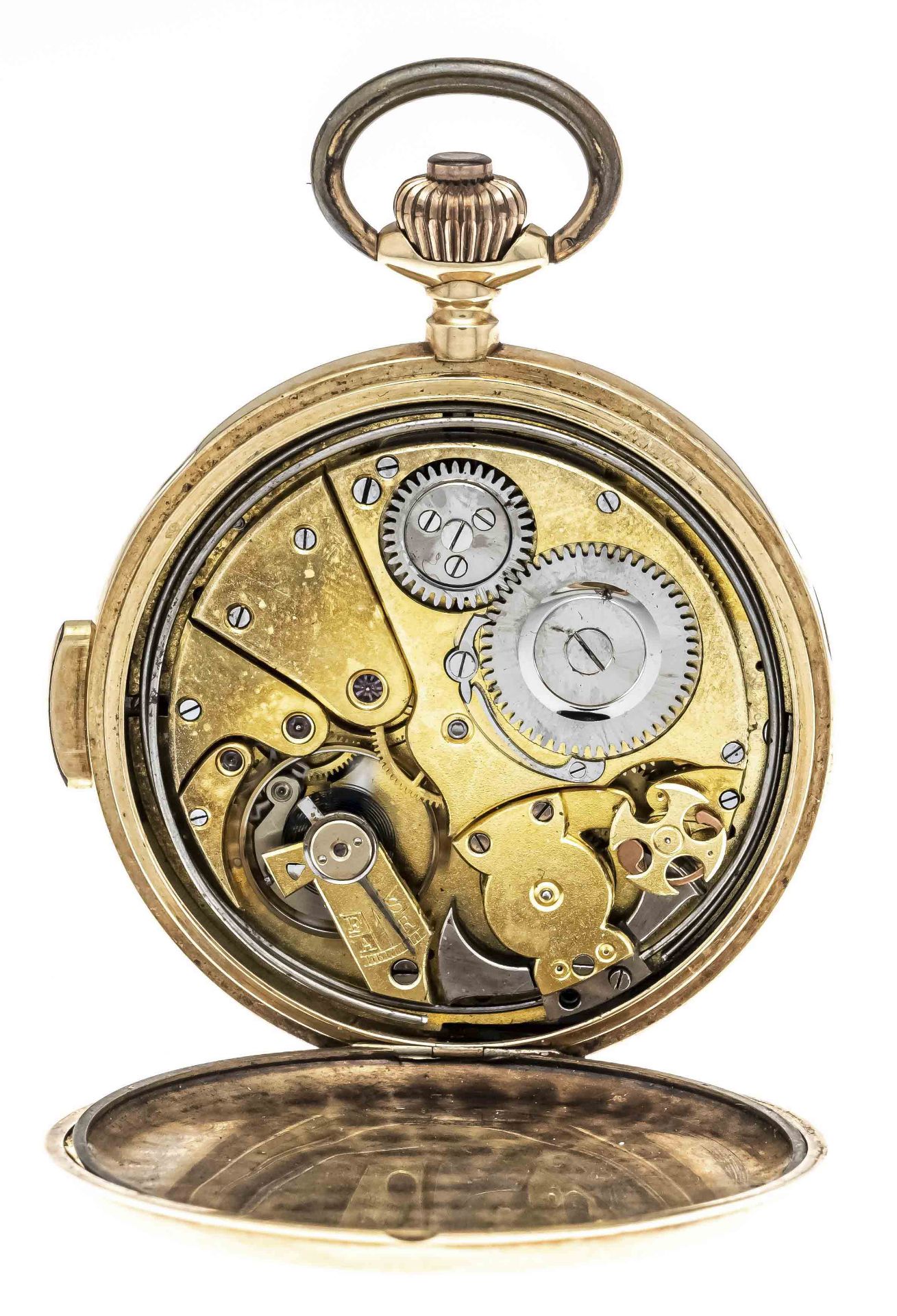 1/4 hour repeater pocket watch, chronometer, sprung cover, 585/000 GG, 2 gold covers, guilloché - Image 2 of 3