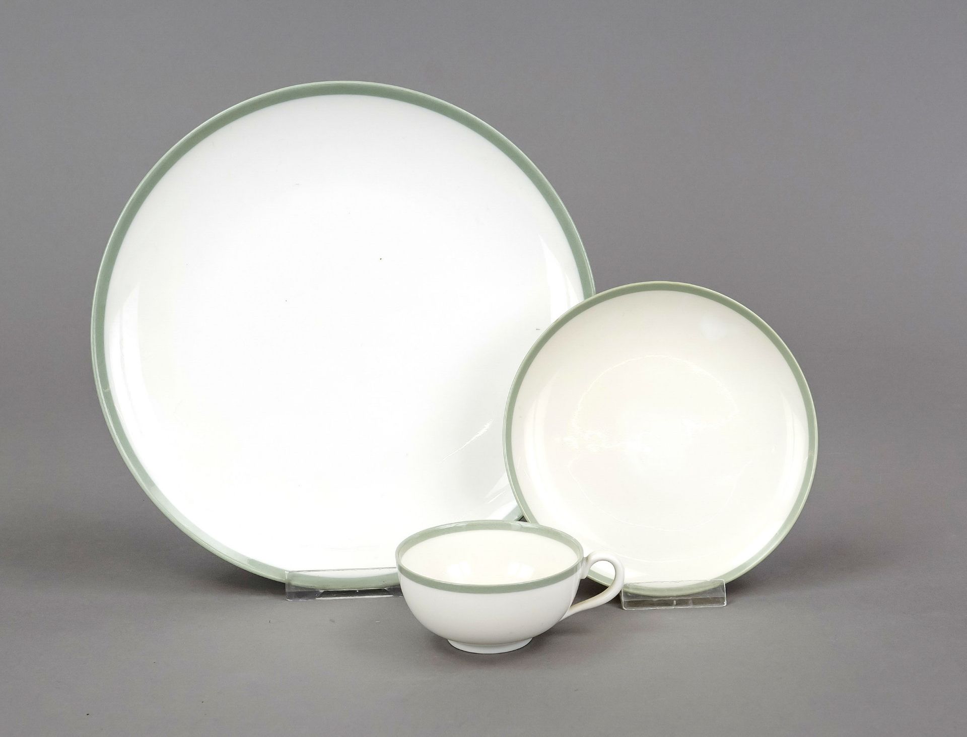 Mocha set, 3-piece, KPM Berlin, pre-1945 mark, 2nd choice, Urbino form, designed by Trude Petri