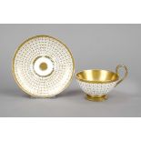 Teacup with saucer, 19th century, in the style of Sèvres, curved handle, rich gold decoration, cup