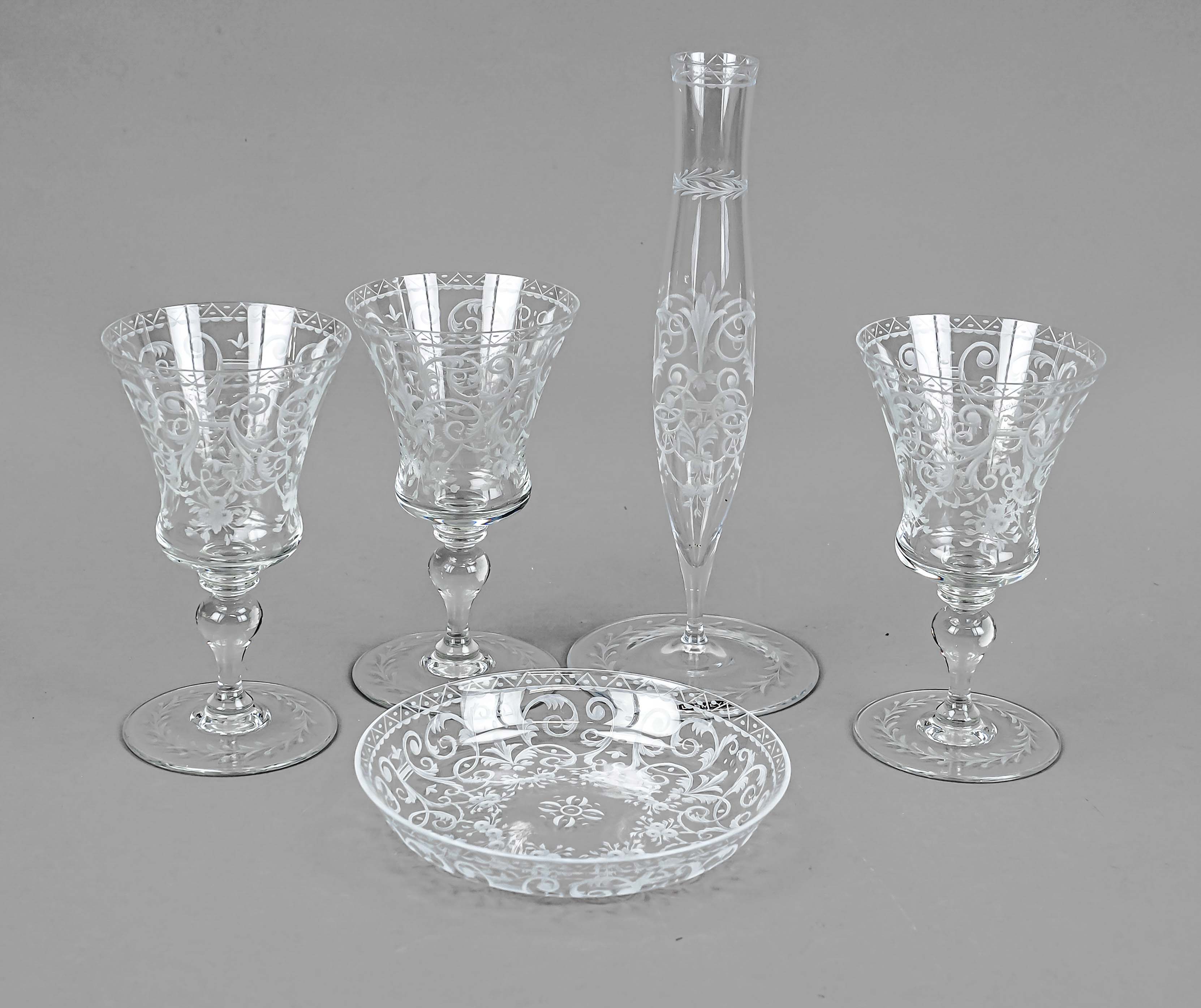 Mixed lot of five pieces, Austria, 20th century, J. & L. Lobmeyr, Vienna, from the Baroque series,