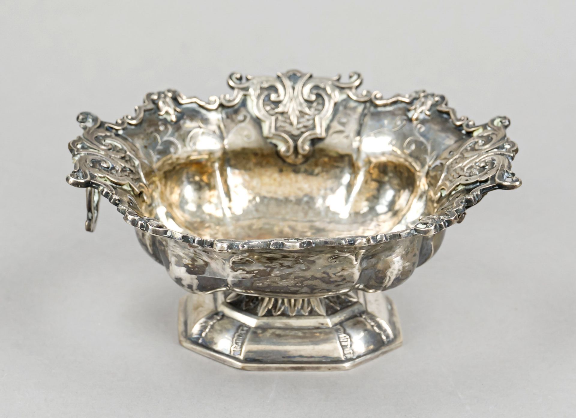 An oval bowl, hallmarked Austria, 18th century, MZ, silver 13 solder (812.5/000), octagonal domed