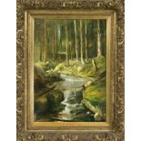 Unidentified painter late 20th century, Forest with deer in 19th century style, oil on canvas,