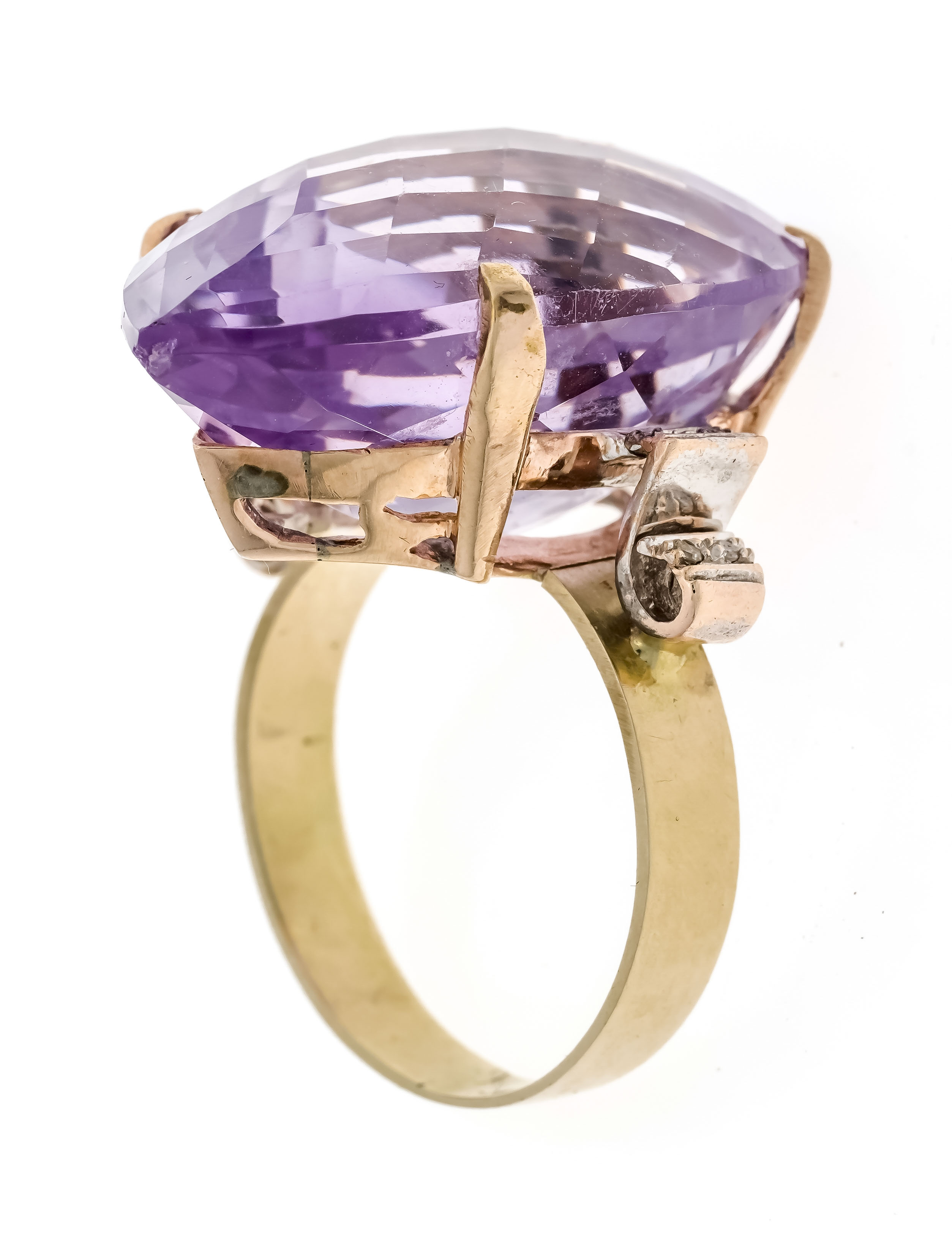 Amethyst ring GG 585/000 unstamped, tested, with a drop-shaped cushion-cut faceted amethyst 28.5 x - Image 2 of 2