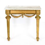 Console table in neoclassical style around 1900, stuccoed and gilded wood, white marble top, 70 x 71