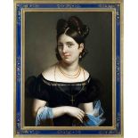 Anonymous Biedermeier portrait painter c. 1820, Portrait of a woman with gold jewelry and pinned-
