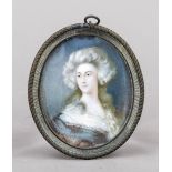 Miniature, 19th century, polychrome tempera painting on bone plate, unopened, oval bust portrait