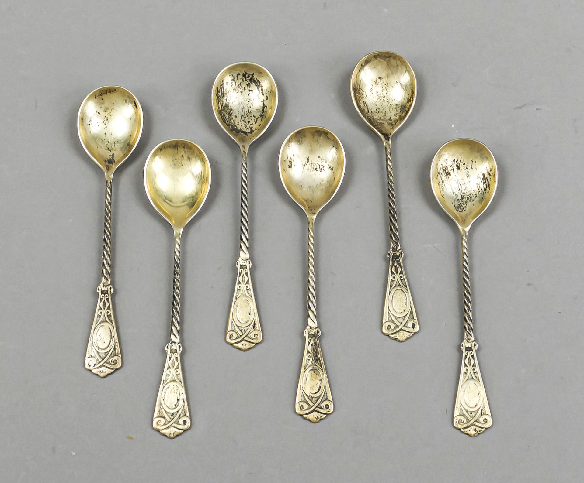 Six demitasse spoons, Russia/Soviet Union, 20th century, silver 875/000, with remnants of gilding,