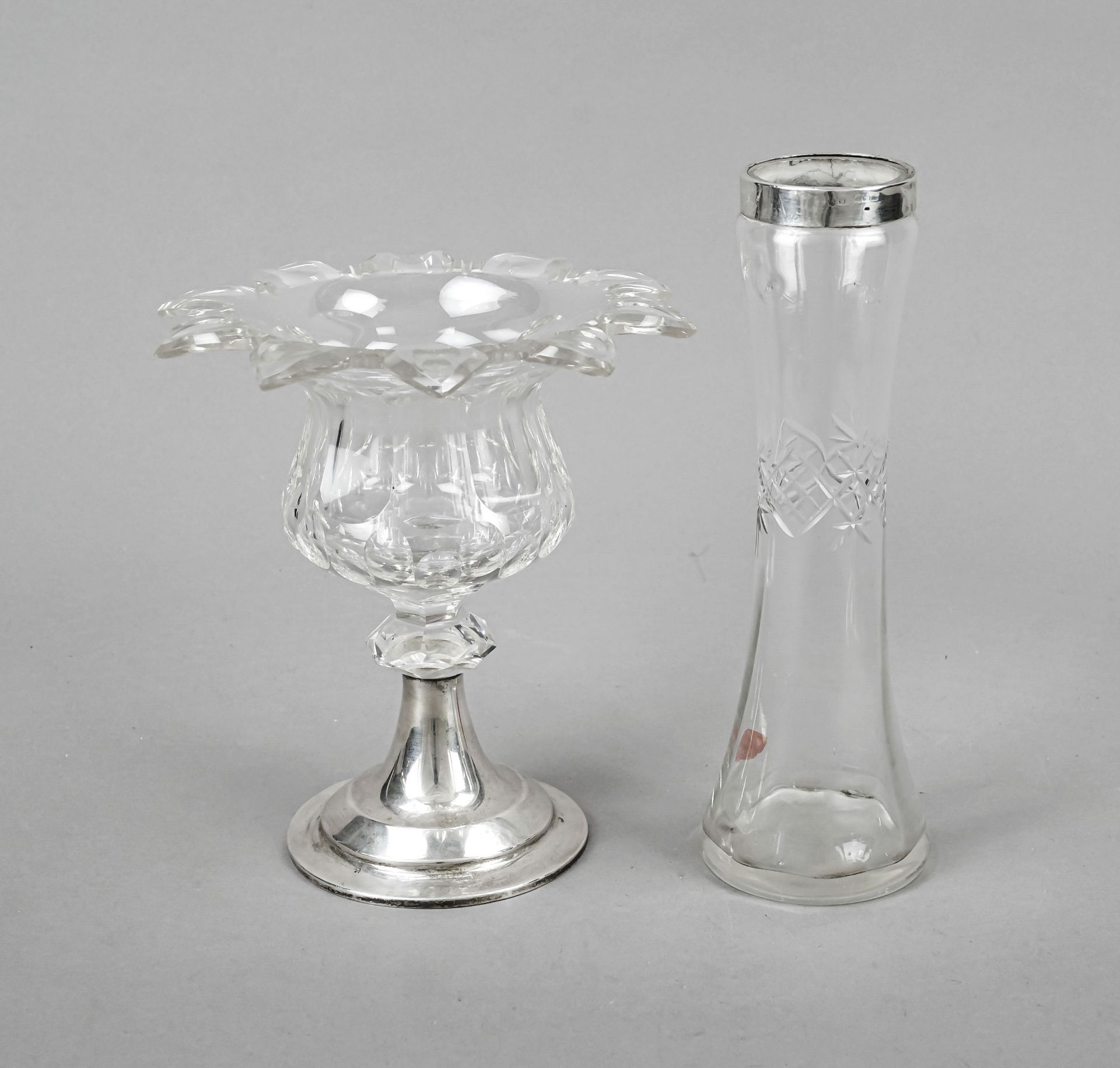 Two pieces of glass with silver mountings, 20th century, 1x Netherlands, silver foot mounting,