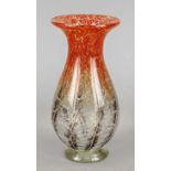 Art Déco vase, WMF Ikora, 1920/30s, round base, curved body, clear glass with orange and dark red