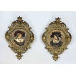 Pair of historicism wall appliqués in Renaissance style, late 19th century, portraits of ladies in