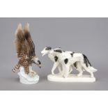 Eagle and greyhounds, Thuringia, 20th century, pair of borzoi, Sitzendorf, ceramic, slightly