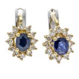 Sapphire-brilliant stud earrings GG/WG 585/000 unmarked, tested, with 2 oval faceted sapphires 5.0 x