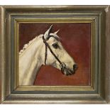 Joh. Grewe, German painter 1st half of the 20th century, portrait of a horse, oil on wood, signed