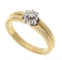 Brilliant flower ring GG/WG 585/000 with 9 brilliant-cut diamonds, total 0.11 ct W/VS-SI, RG 59, 5.5