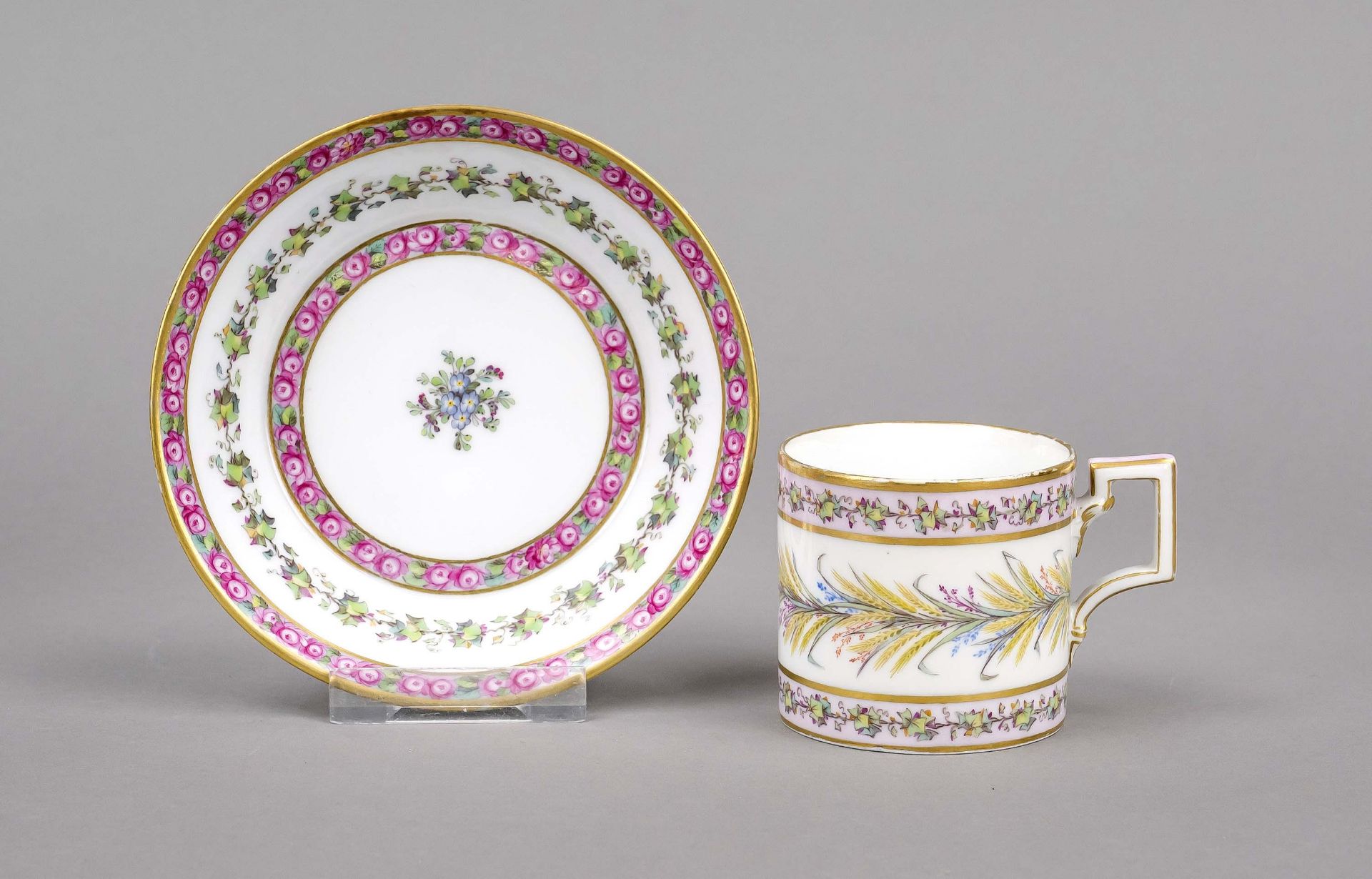 Cup and saucer, KPM Berlin, 1st half 19th century, 1x with painter's mark, Marriage, cylindrical