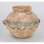 Pot with small loop handles, China, probably Han period. Bellied vessel of reddish body with