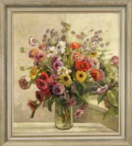 Elisabeth Ribbe-Fischer (1894-?), large floral still life, oil/hard fiber, signed lower right ''E.
