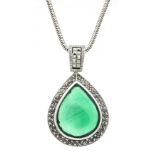 Green agate marcasite pendant silver 925/000 with a drop-shaped green agate plate 25 x 20 mm and