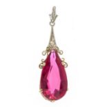 Synth. ruby pendant GG 333/000 unstamped, tested, with a drop-shaped faceted synth. ruby 18 x 10 mm,