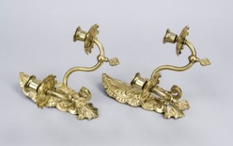 Pair of wall sconces, each 2-light, 20th century, gold-bronzed brass. Wall elements with satin face,