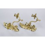 Pair of wall sconces, each 2-light, 20th century, gold-bronzed brass. Wall elements with satin face,