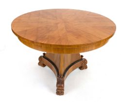 Large round dining table in Biedermeier style, early 20th century, cherry wood, triangular conical