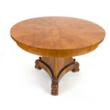 Large round dining table in Biedermeier style, early 20th century, cherry wood, triangular conical