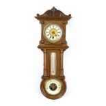 Whistling cross regulator with thermometer and barometer, carved oak, with columns and roofing, 2-