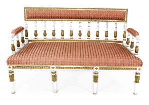 Scandinavian sofa in Gustavian style, early 20th century, carved wood and painted white, gold