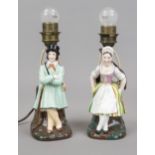 Pair of figural lamp bases as pendants, w. England, 20th century, polychrome painted, ornamental