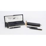 2 Montblanc fountain pens and a ballpoint pen, 20th century 1 piston fountain pen with 14 carat