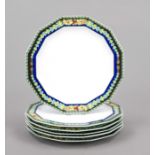 Six flat dinner plates, Rosenthal, Versace, late 20th century, designed by Versace for Rosenthal, Le