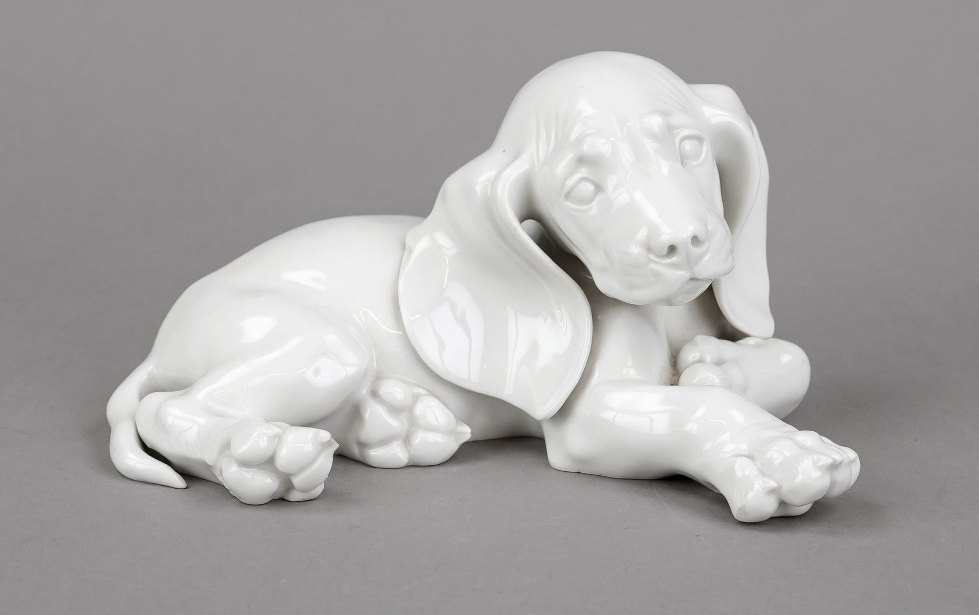 Reclining dachshund, Allach, Bavaria, stamped company mark with rune mark 1936-1945, embossed