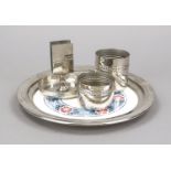 Smoking set on tray, c. 1930, with matchbox holder, ashtray and cigarette holder of chrome-plated